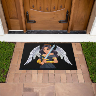 Cute woman Angel's with open wings and sword Doormat