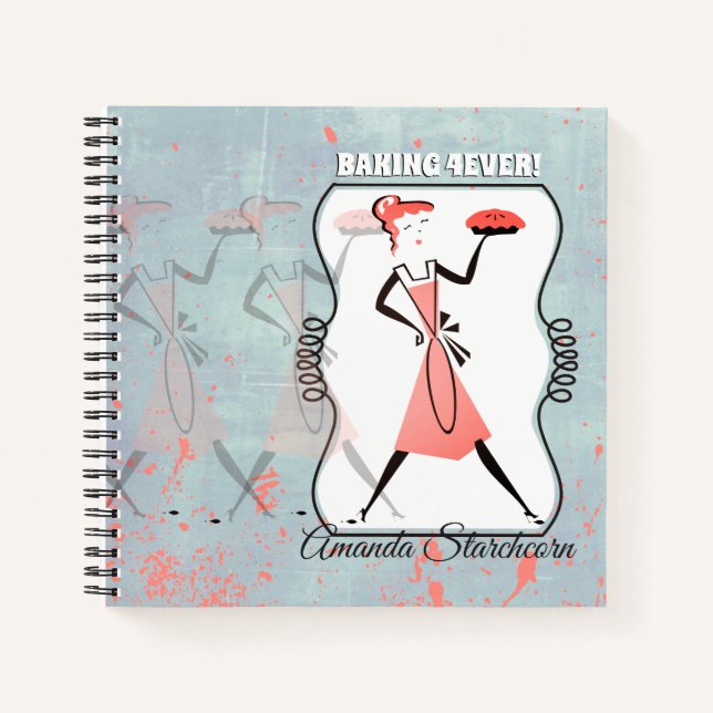 Cute woman baking pie personalized cookbook recipe notebook (Front)