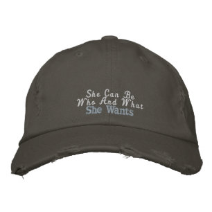 Cute Woman Girly Quote Rustic Pink White Grey Embroidered Hat