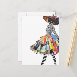 Cute Woman in Collage Outfit Postcard