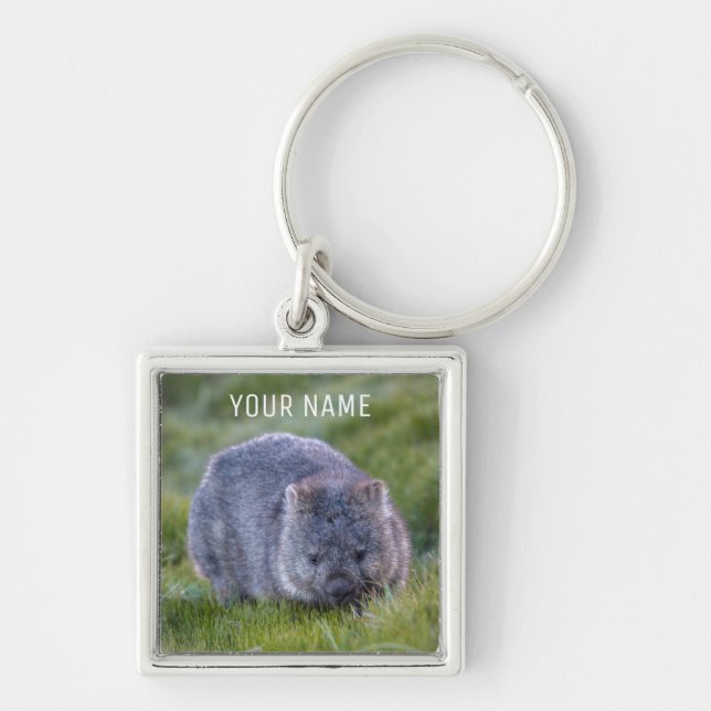 Cute Wombat Wildlife Animal Australia Green Keychain (Front)