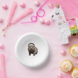 Cute Wombat with Headphones Music Lover Art Paper Plate