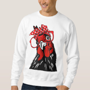 cute Women Girl Chicken With Bandana Headband and Sweatshirt