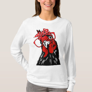 cute Women Girl Chicken With Bandana Headband and T-Shirt