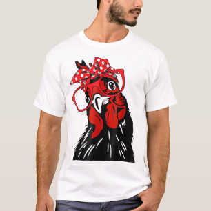 cute Women Girl Chicken With Bandana Headband and T-Shirt