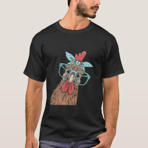 cute Women Girl Chicken With Bandana Headband and T-Shirt