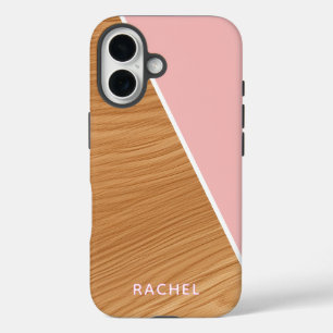 Cute Wood and Pink Personalized iPhone 16 Case