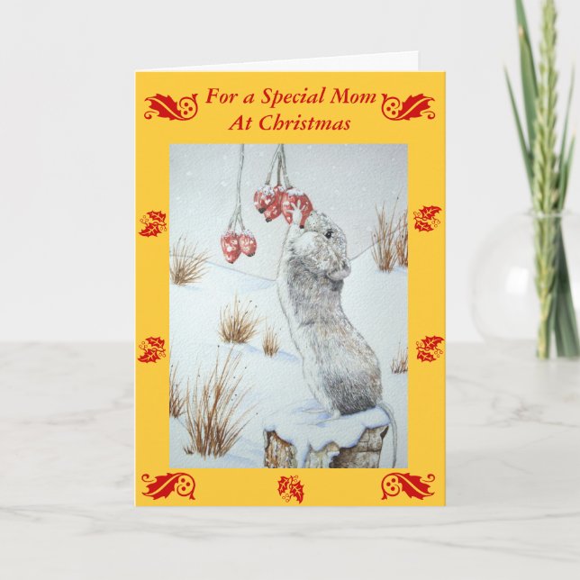 cute wood mouse wildlife with mom verse christmas holiday card (Front)