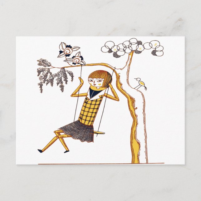 CUTE WOODEN DOLL ON SWING POSTCARD (Front)