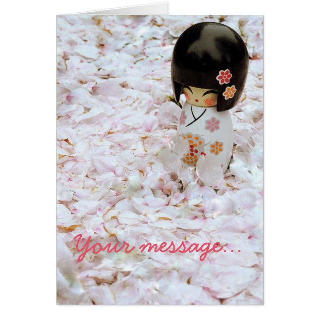 Cute Wooden Japanese Doll and Petals (Front)