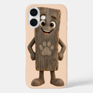 Cute Wooden Plank Character Paw Print Phone Case