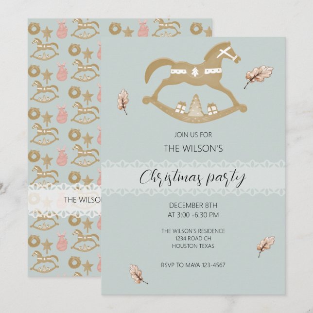Cute Wooden Rocking Horse Invitation (Front/Back)