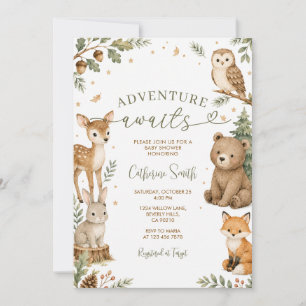 Cute Woodland Adventure Awaits Baby Shower Animals Invitation