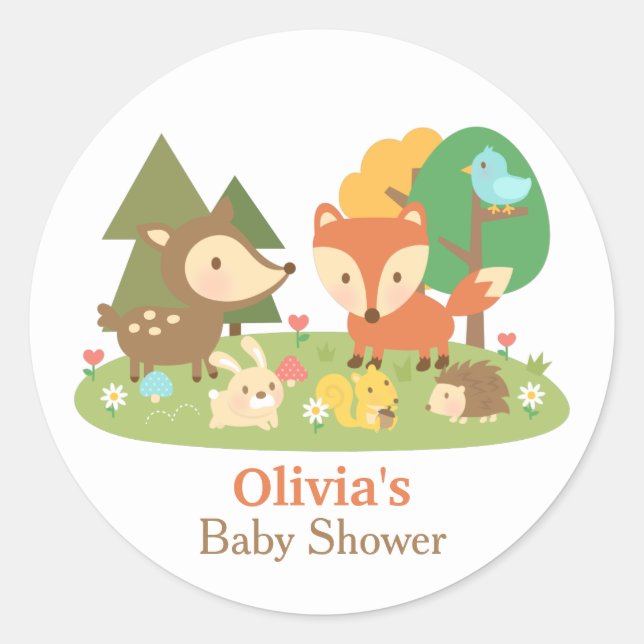 Cute Woodland Animal Baby Shower Party Labels (Front)