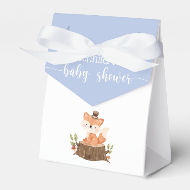 Cute Woodland Animal Blue Baby Boy Shower Favor Box (Front Side)