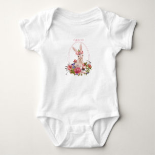 Cute Woodland Animal Bunny Floral Watercolor Name Baby Bodysuit