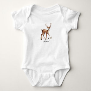 Cute Woodland Animal Deer Water Personalized name Baby Bodysuit