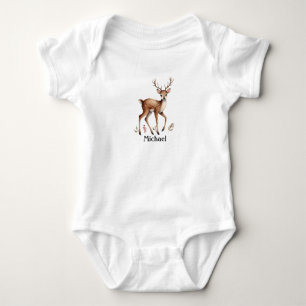 Cute Woodland Animal Deer Water Personalized name Baby Bodysuit