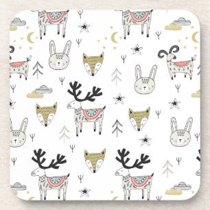 Cute Woodland Animal Doodle Pattern Coaster