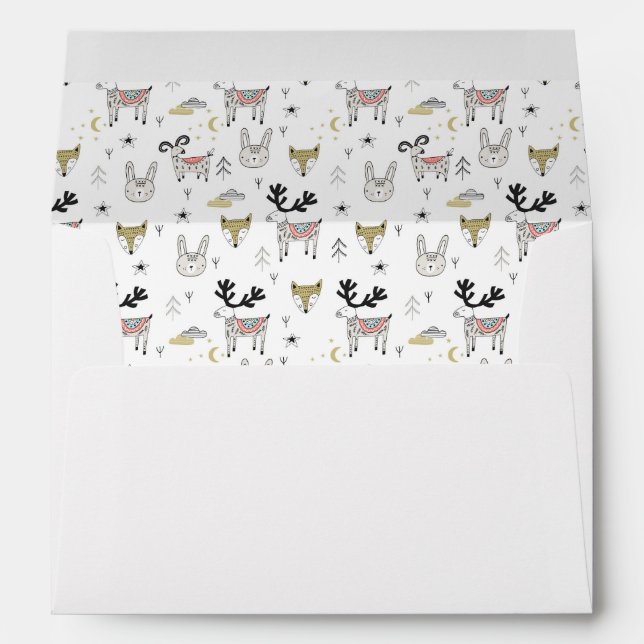 Cute Woodland Animal Doodle Pattern Envelope (Back (Bottom))