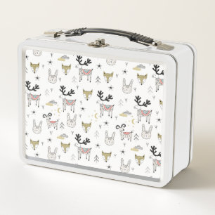 Cute Woodland Animal Doodle Pattern Metal Lunch Box
