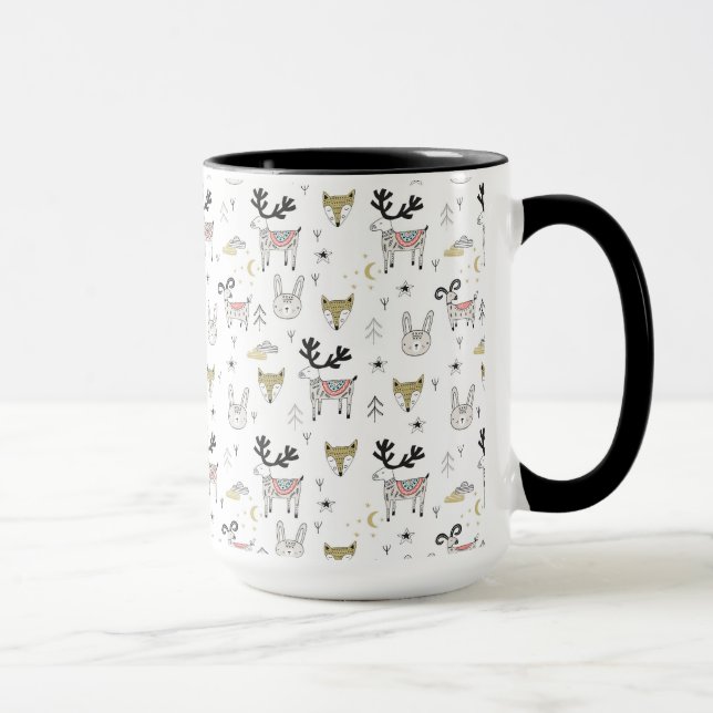 Cute Woodland Animal Doodle Pattern Mug (Right)