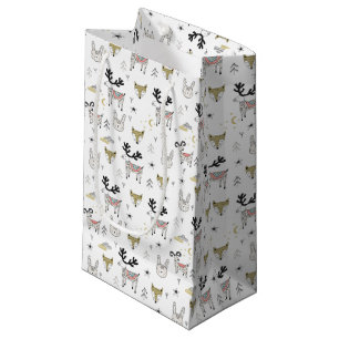 Cute Woodland Animal Doodle Pattern Small Gift Bag