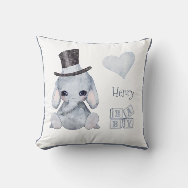 Cute Woodland Animal Elephant Name Nursery Throw P Throw Pillow (Front)