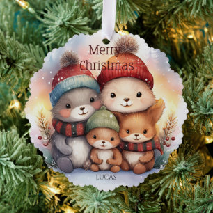 Cute Woodland Animal Family Merry Christmas Paper Ornament Card