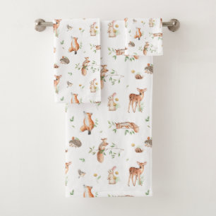 Cute Woodland Animal Friends Pattern Bath Towel Set