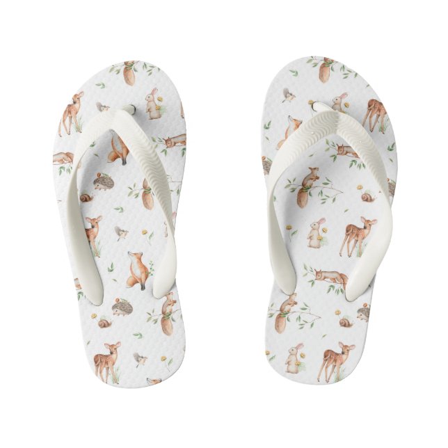 Cute Woodland Animal Friends Pattern Kid's Flip Flops (Footbed)