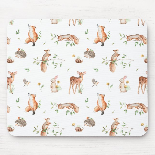 Cute Woodland Animal Friends Pattern Mouse Pad (Front)