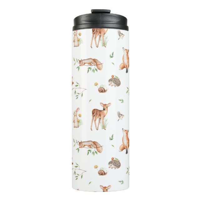 Cute Woodland Animal Friends Pattern Thermal Tumbler (Front)