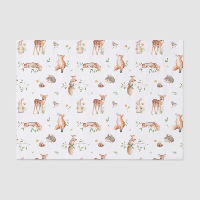Cute Woodland Animal Friends Pattern Tissue Paper (Front)