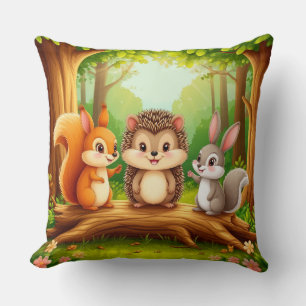 Cute Woodland Animal Friends Throw Pillow