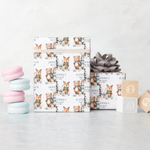 Cute Woodland Animal Hiking Boy Baby Shower Wrapping Paper