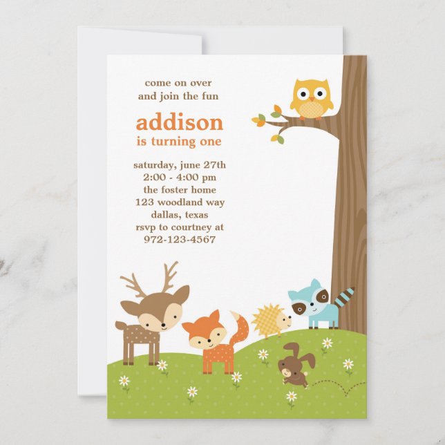 Cute Woodland Animal Invitations (Front)