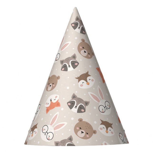 Cute Woodland Animal Kids Pattern Birthday Party Hat (Front)