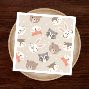 Cute Woodland Animal Kids Pattern Birthday Party Napkin
