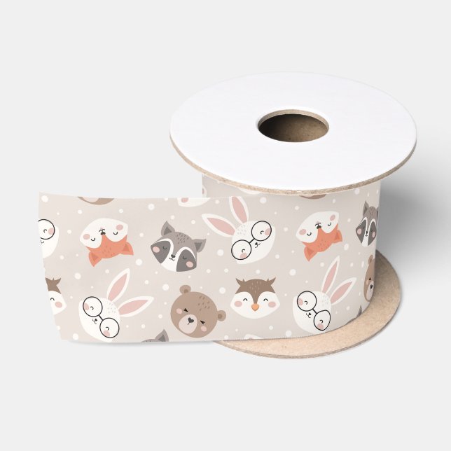 Cute Woodland Animal Kids Pattern Satin Ribbon (Spool)