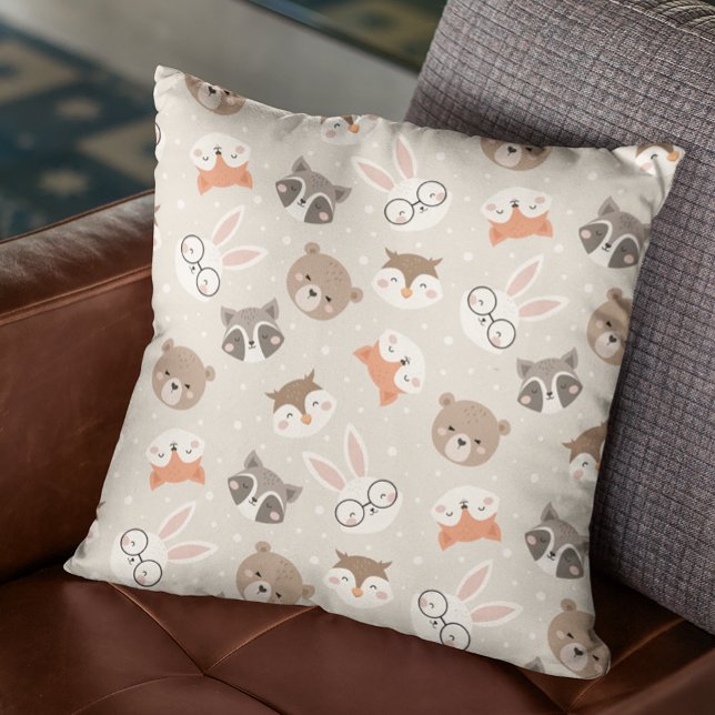 Cute Woodland Animal Kids Pattern Throw Pillow (Creator Uploaded)