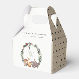 Cute Woodland Animal Leafy Wreath Baby Shower Favor Box