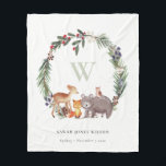 Cute Woodland Animal Leafy Wreath Monogram Kids Fleece Blanket<br><div class="desc">For any further customisation or any other matching items,  please feel free to contact me at yellowfebstudio@gmail.com</div>