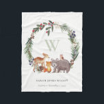 Cute Woodland Animal Leafy Wreath Monogram Kids Fleece Blanket<br><div class="desc">For any further customisation or any other matching items,  please feel free to contact me at yellowfebstudio@gmail.com</div>