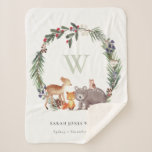 Cute Woodland Animal Leafy Wreath Monogram Kids Sherpa Blanket<br><div class="desc">For any further customisation or any other matching items,  please feel free to contact me at yellowfebstudio@gmail.com</div>