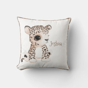 Cute Woodland Animal Leopard Name Nursery Throw Pillow
