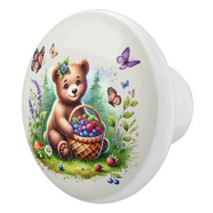 Cute woodland animal lovers bear ceramic knob