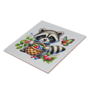 Cute woodland animal lovers raccoon tile