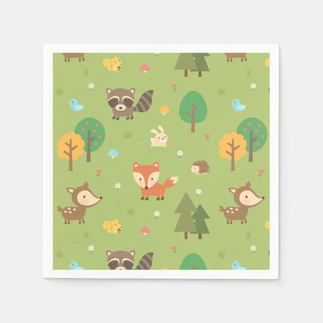 Cute Woodland Animal Pattern Baby Shower Party Napkin (Front)