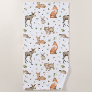 Cute Woodland Animal Pattern Beach Towel